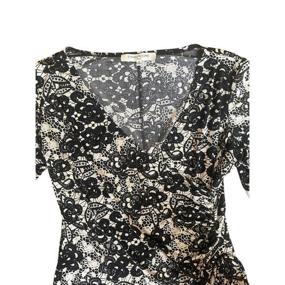 Evan-Picone Faux Wrap Dress Women's Size 12 Black and White V-Neck Stretchy - Picture 6 of 13